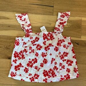 J. Crew White Tank Top with Red Floral Print